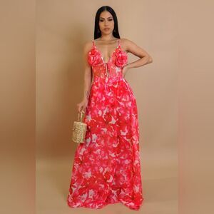 Valencia 3D Flower Bodysuit Top & Maxi Skirt Set